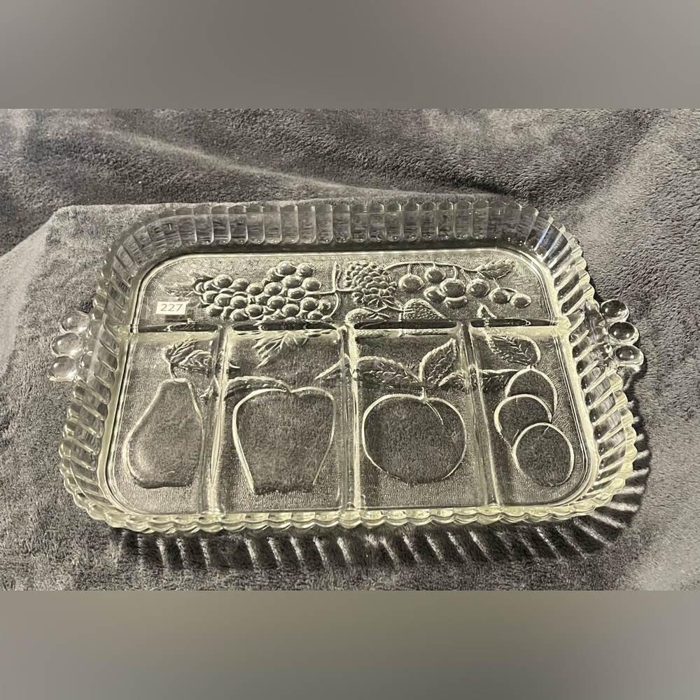 Vintage Indiana Glass Clear 5 Part Relish Tray With Fruit.